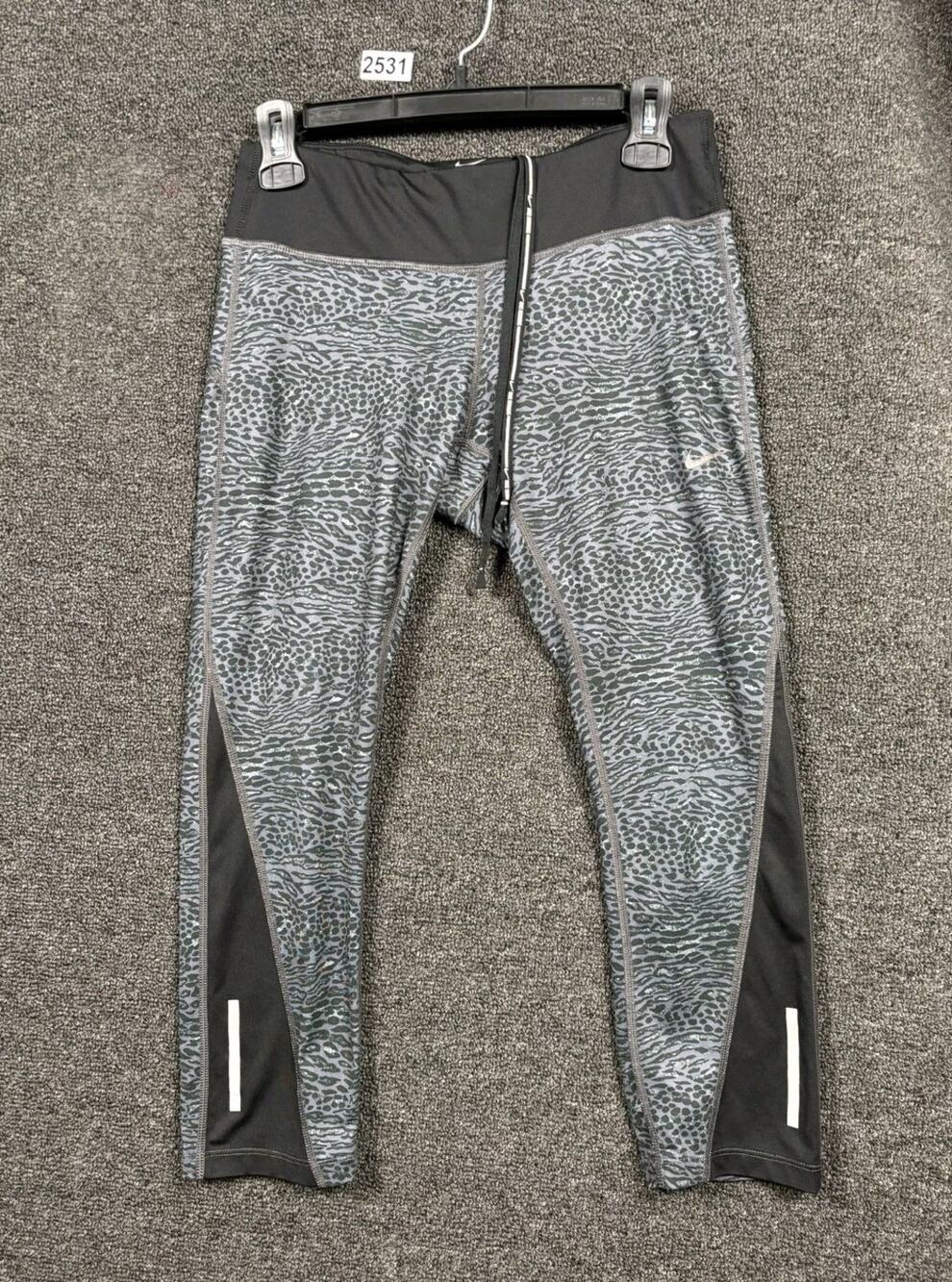 Nike Dri-Fit Leggings Womens Size M Gray Leopard Print 729292-010 Athleisure